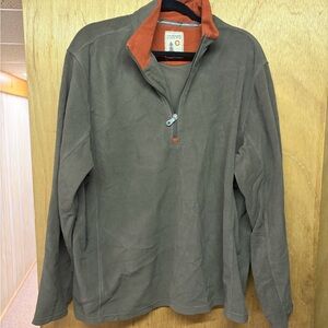Quarter-Zip Fleece Pullover in Olive with Rust Trim